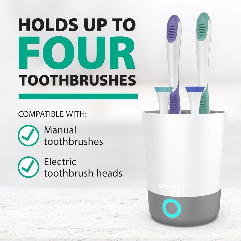 Steripod Brand UV Home Countertop Toothbrush Sanitizer, Reduces Harmful Microorganisms, Toothbrush Holder and Cleaning Station, Holds Four Toothbrushes - Image 4